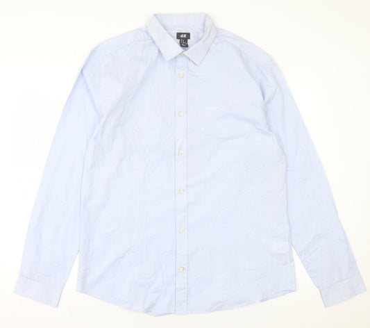 H&M Mens Blue  Cotton  Button-Up Size XL Collared Button