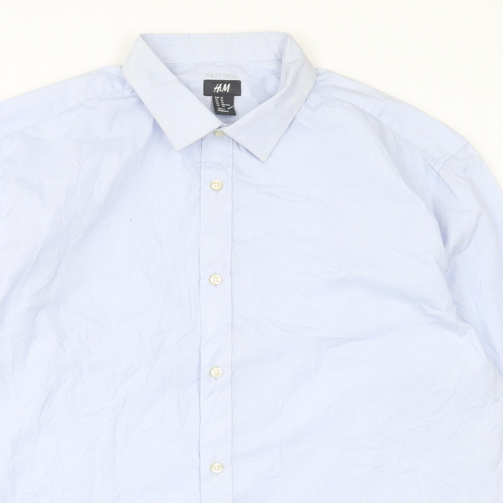 H&M Mens Blue  Cotton  Button-Up Size XL Collared Button