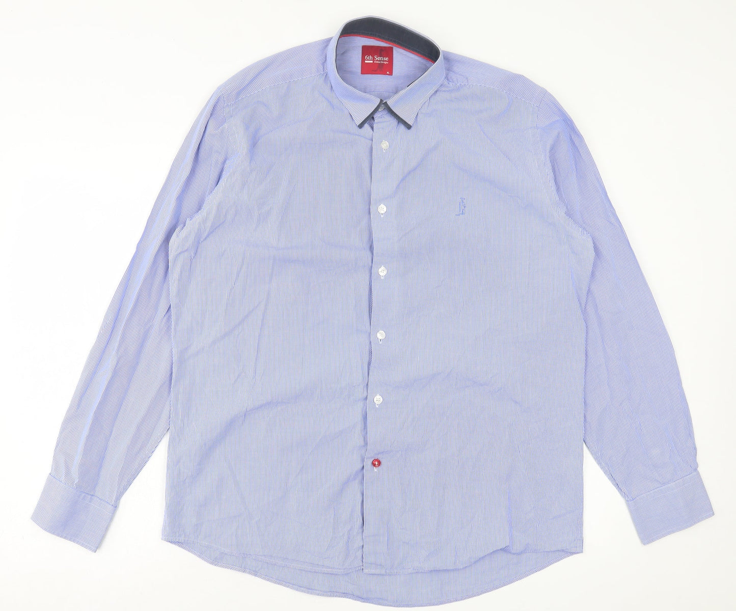 6th Sense Mens Blue Plaid Cotton  Button-Up Size XL Collared Button