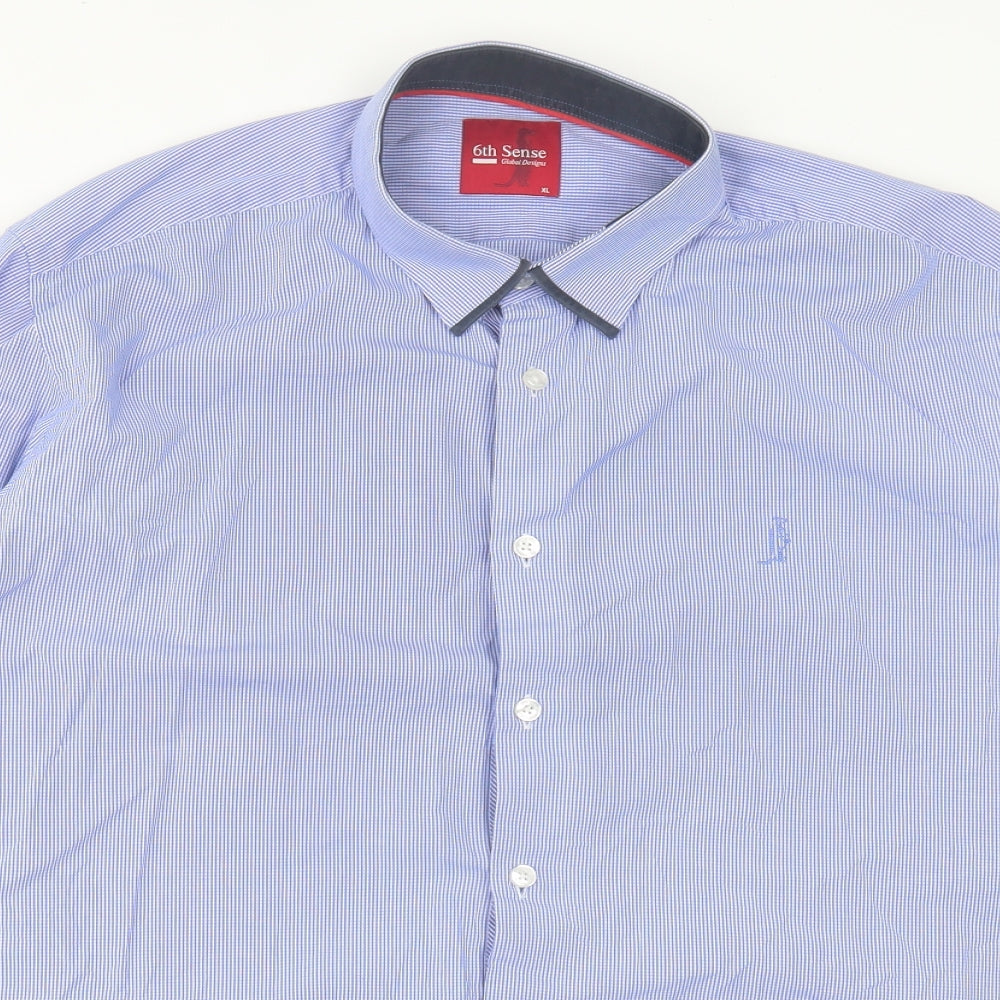 6th Sense Mens Blue Plaid Cotton  Button-Up Size XL Collared Button