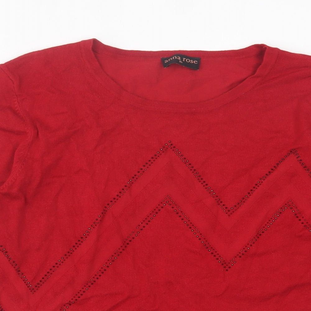 Anna Rose  Womens Red Crew Neck  Viscose Pullover Jumper Size XL