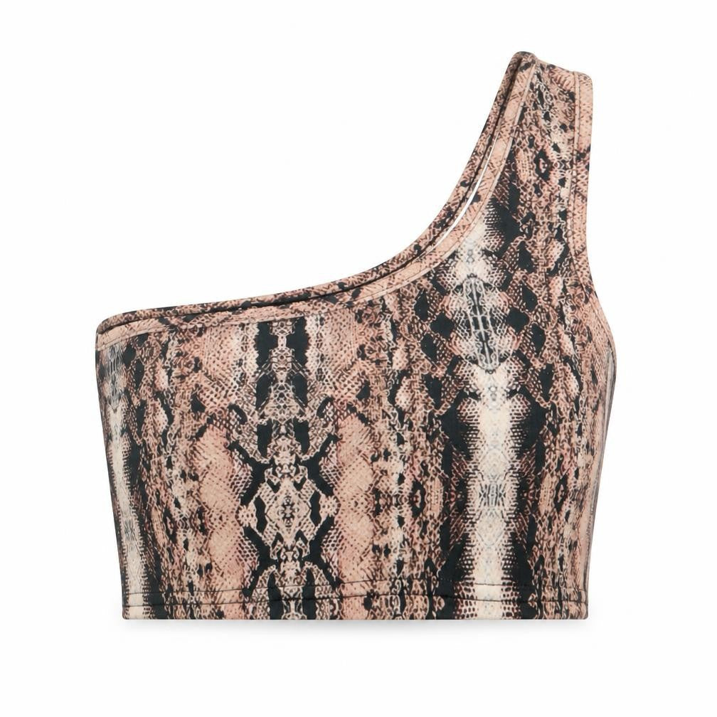IX LONDON  Womens Brown Animal Print Polyester Cropped Tank Size 12 One Shoulder