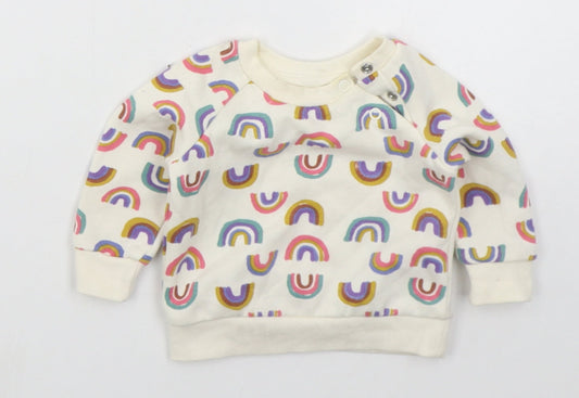 Primark Girls Ivory  Cotton Basic T-Shirt Size 0-3 Months Crew Neck Pullover - Rainbows