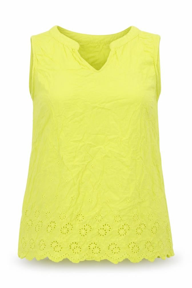 First Avenue Womens Yellow  Cotton Basic Tank Size L V-Neck