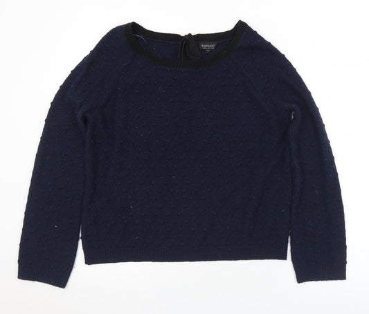 Topshop Womens Blue Round Neck  Acrylic Pullover Jumper Size 10