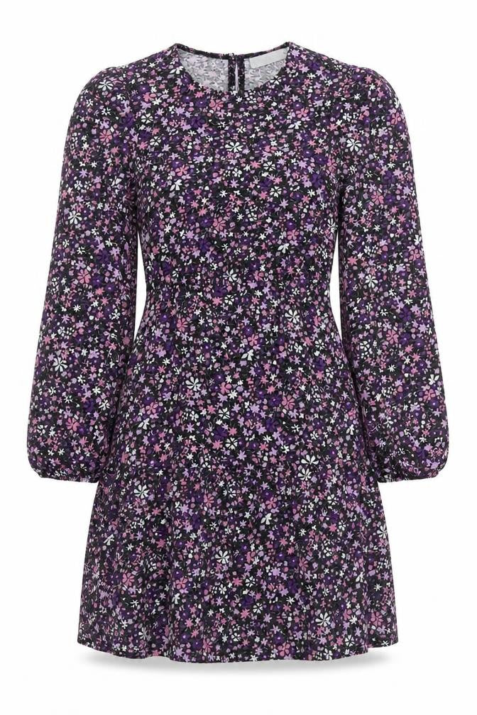 Oasis Womens Multicoloured Floral Polyester A-Line  Size S  Round Neck Button