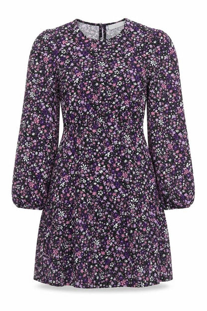 Oasis Womens Multicoloured Floral Polyester A-Line  Size S  Round Neck Button