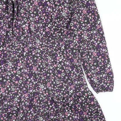 Oasis Womens Multicoloured Floral Polyester A-Line  Size S  Round Neck Button