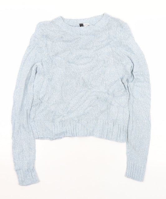 Divided Womens Blue Round Neck  Acrylic Pullover Jumper Size XS