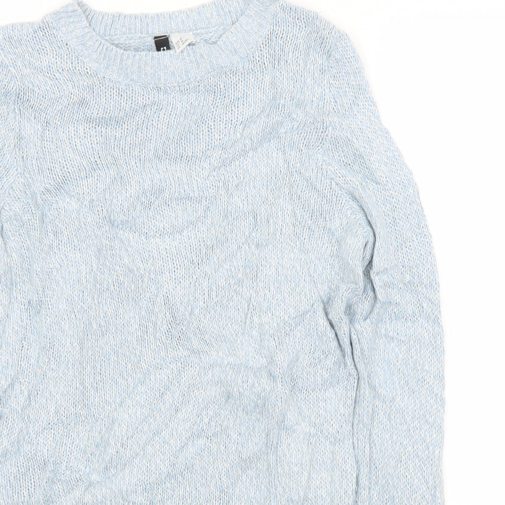 Divided Womens Blue Round Neck  Acrylic Pullover Jumper Size XS