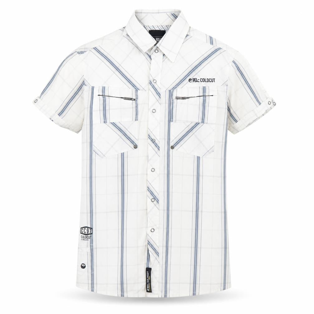 Coldcut Mens White Plaid Cotton  Button-Up Size S Collared Snap
