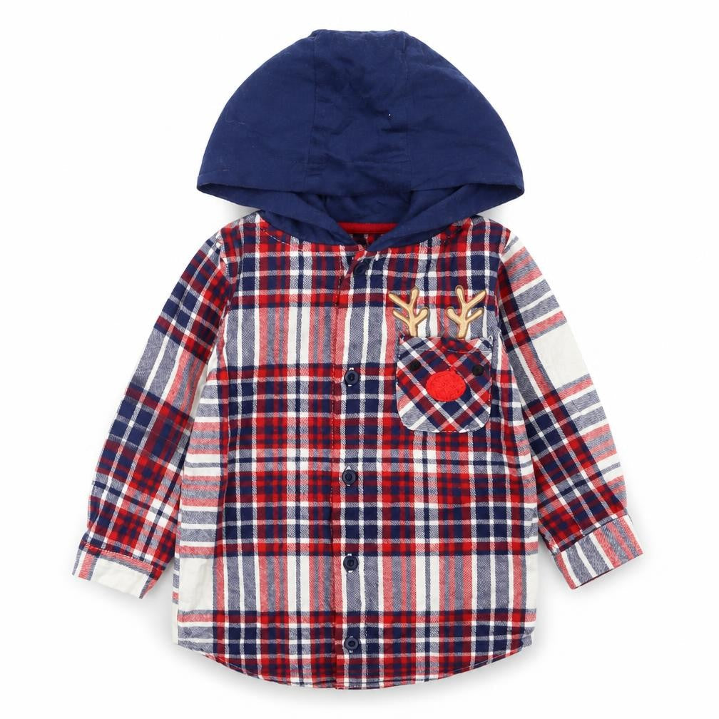 Dunnes Boys Multicoloured Plaid Cotton Basic Button-Up Size 9-12 Months Round Neck Button - Rudolph Christmas