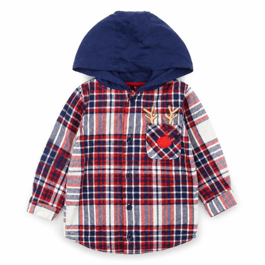 Dunnes Boys Multicoloured Plaid Cotton Basic Button-Up Size 9-12 Months Round Neck Button - Rudolph Christmas