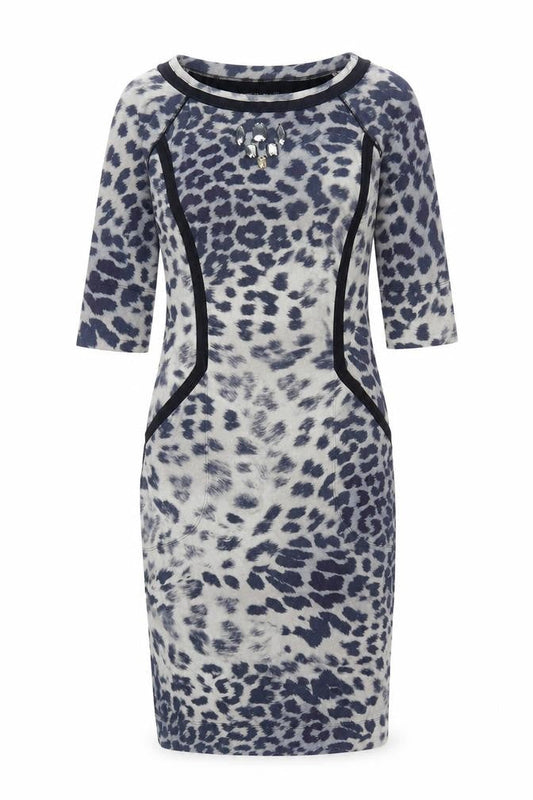 Marc Cain Womens Blue Geometric Cotton Bodycon  Size S  Round Neck