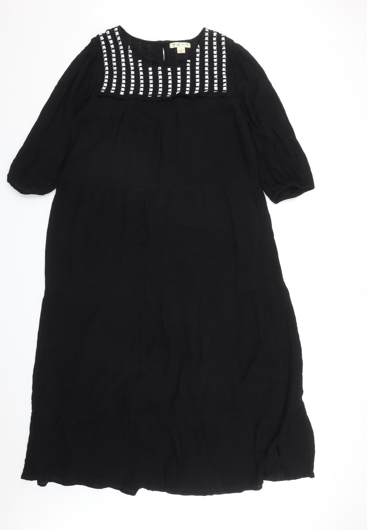 Studio West Womens Black  Cotton Maxi  Size S  Round Neck Button