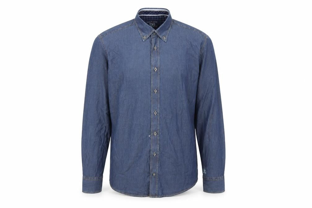 CASAMODA Mens Blue  Cotton  Button-Up Size L Collared Buckle