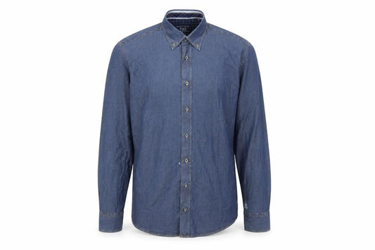 CASAMODA Mens Blue  Cotton  Button-Up Size L Collared Buckle