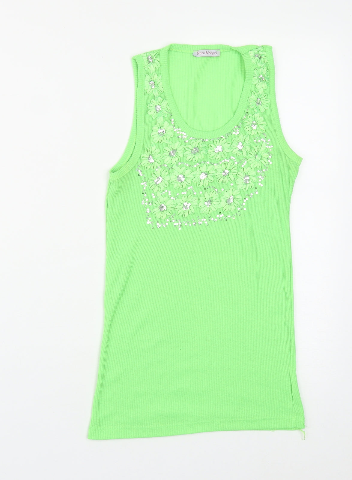 More&Negri Womens Green  Cotton Basic Tank Size S Round Neck