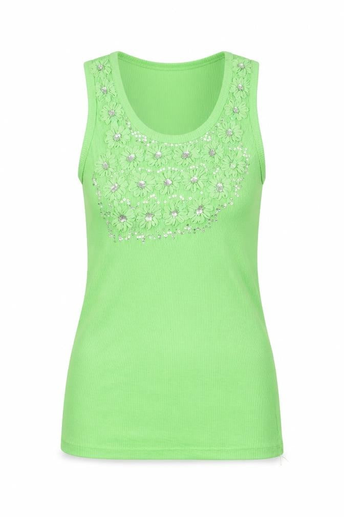 More&Negri Womens Green  Cotton Basic Tank Size S Round Neck