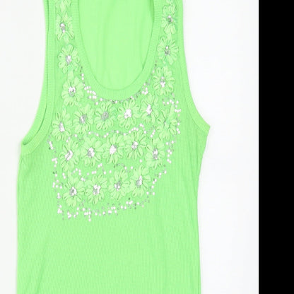 More&Negri Womens Green  Cotton Basic Tank Size S Round Neck