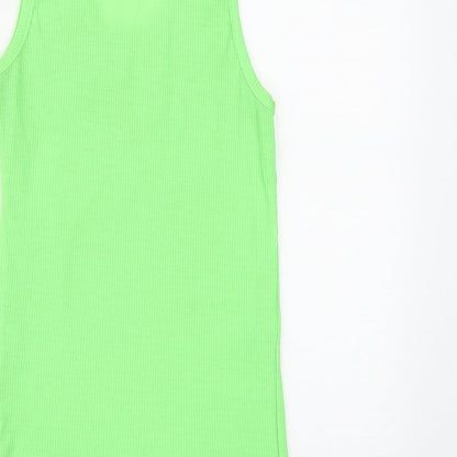 More&Negri Womens Green  Cotton Basic Tank Size S Round Neck