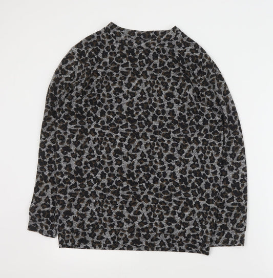 Topshop Womens Grey Animal Print Cotton Pullover Sweatshirt Size 8  Pullover