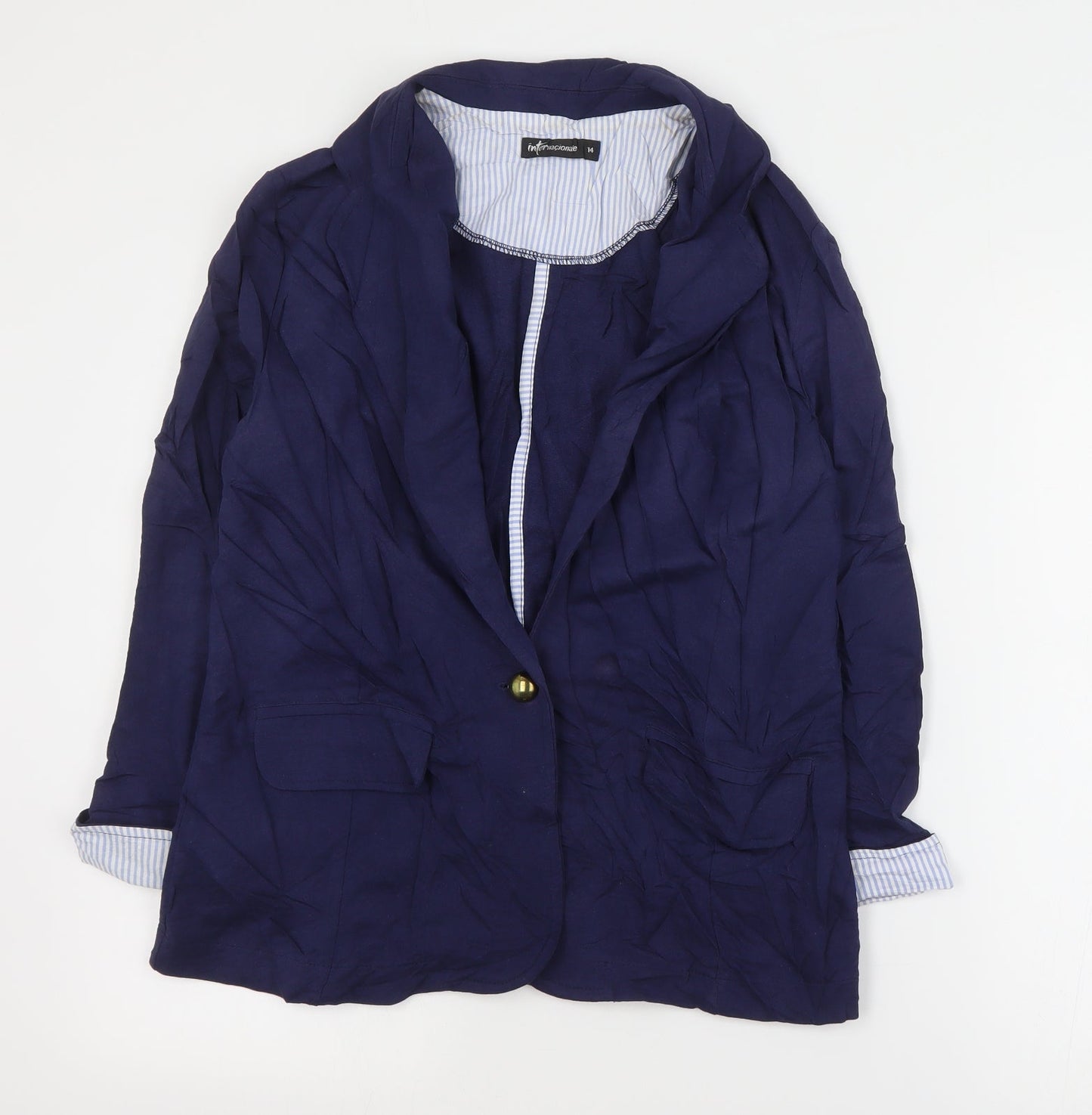 Internacionale Womens Blue   Jacket Blazer Size 14  Button