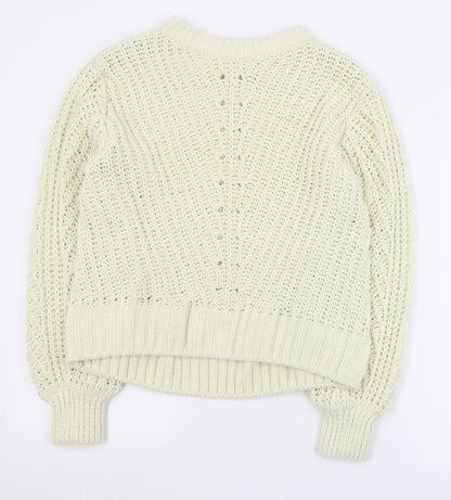 H&M Womens Beige Round Neck  Polyester Pullover Jumper Size XS