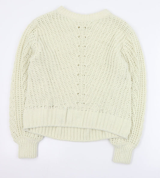 H&M Womens Beige Round Neck  Polyester Pullover Jumper Size XS