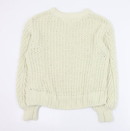 H&M Womens Beige Round Neck  Polyester Pullover Jumper Size XS