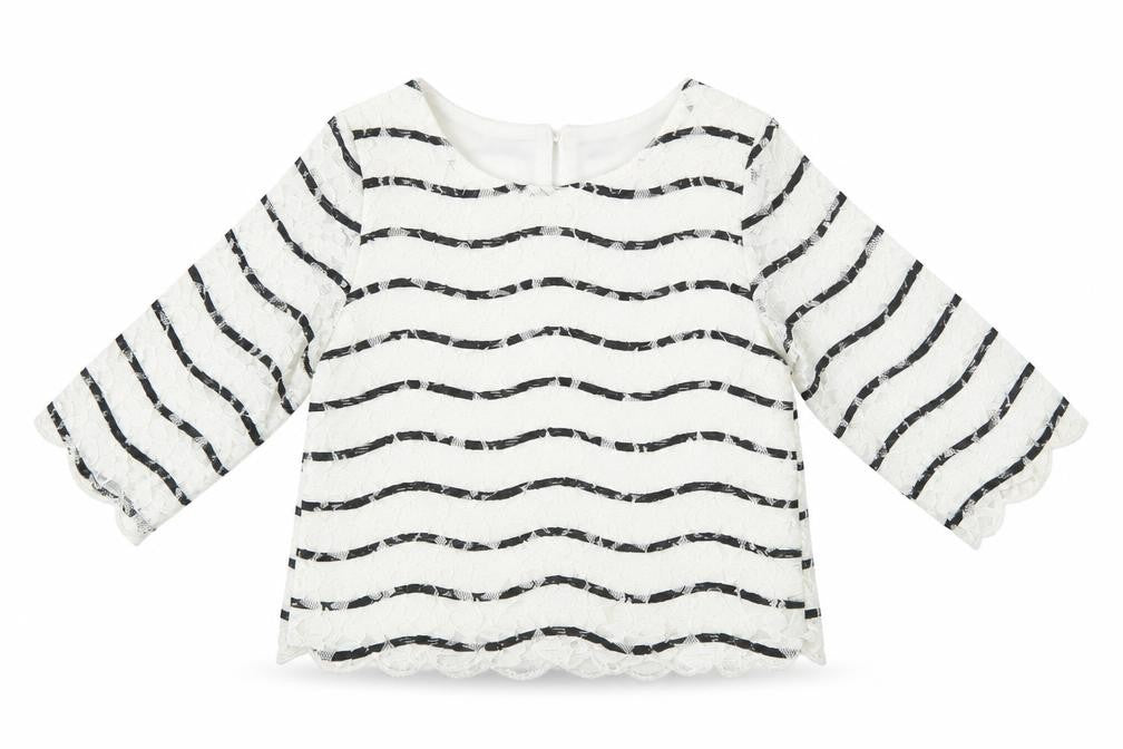 Young Dimension Girls White Striped Cotton Basic Blouse Size 2-3 Years Round Neck