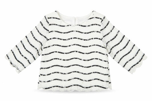 Young Dimension Girls White Striped Cotton Basic Blouse Size 2-3 Years Round Neck