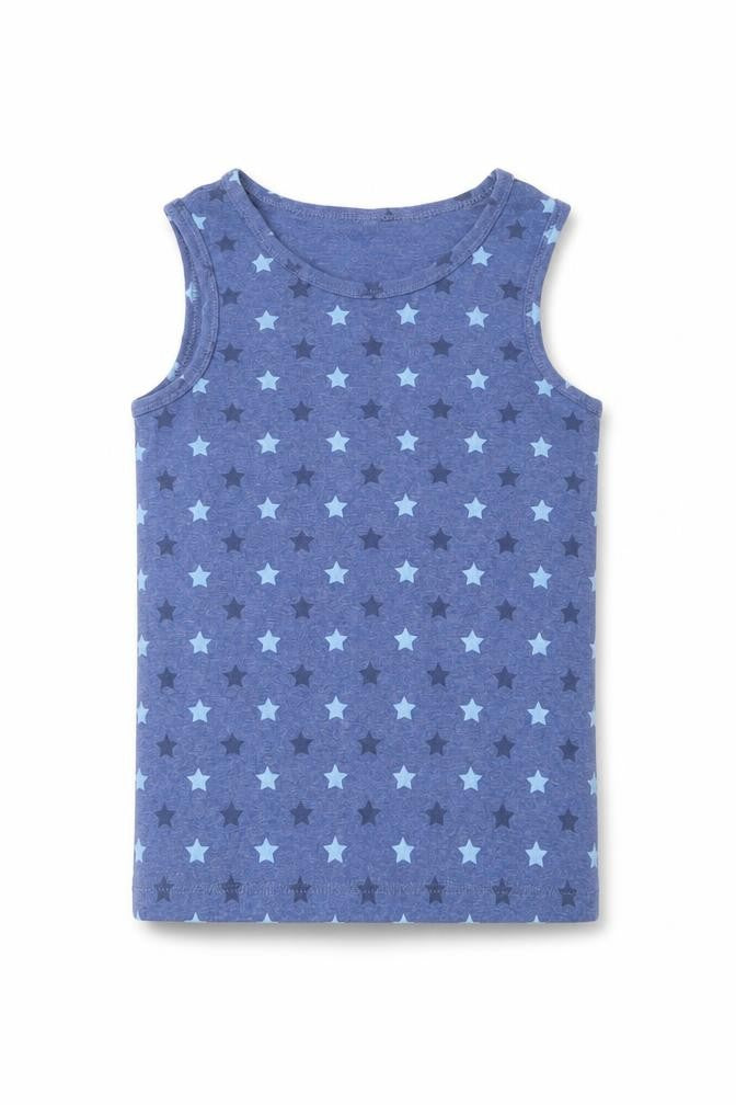 Marks & Spencer Boys Blue Geometric Cotton Basic Tank Size 7-8 Years Round Neck