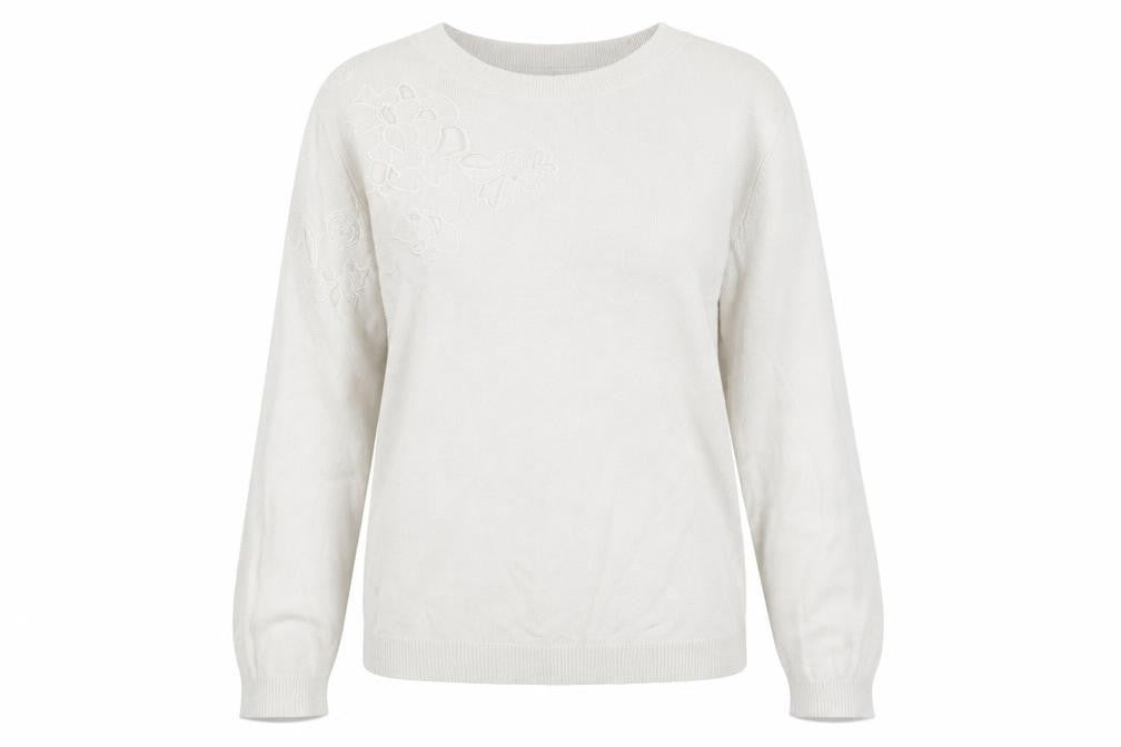 Oasis Womens White Round Neck  Cotton Blend Pullover Jumper Size M