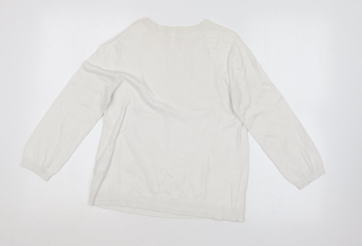 Oasis Womens White Round Neck  Cotton Blend Pullover Jumper Size M