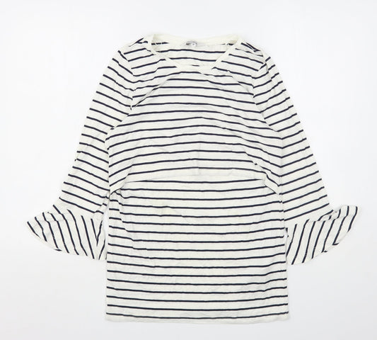 Blooming Marvellous Womens White Striped Viscose Basic T-Shirt Size M Round Neck