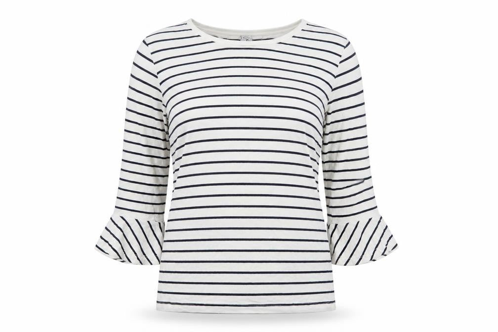 Blooming Marvellous Womens White Striped Viscose Basic T-Shirt Size M Round Neck