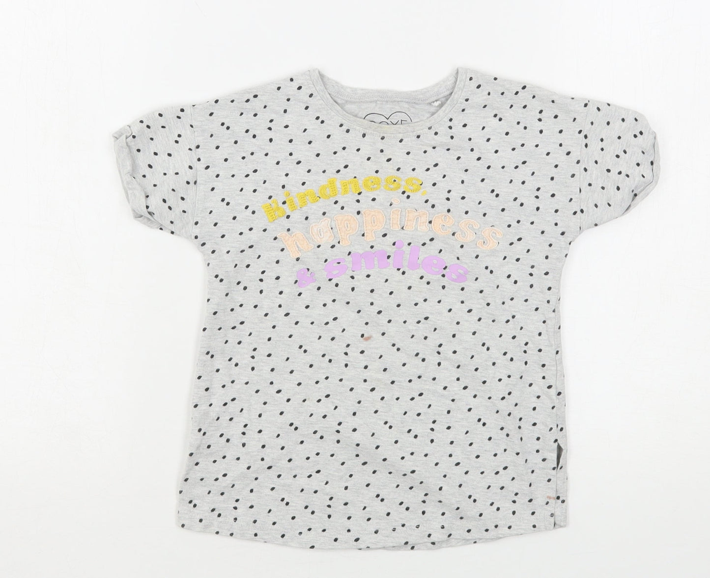 NEXT Girls Grey Polka Dot Cotton Basic T-Shirt Size 2-3 Years Round Neck