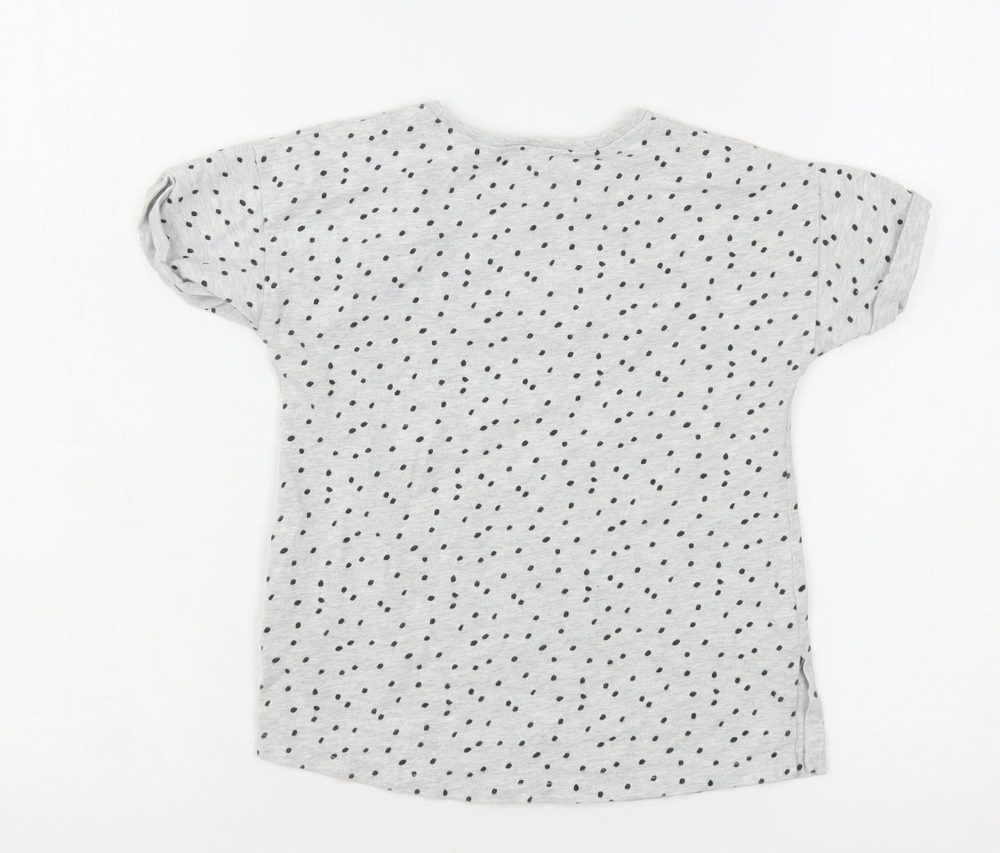 NEXT Girls Grey Polka Dot Cotton Basic T-Shirt Size 2-3 Years Round Neck
