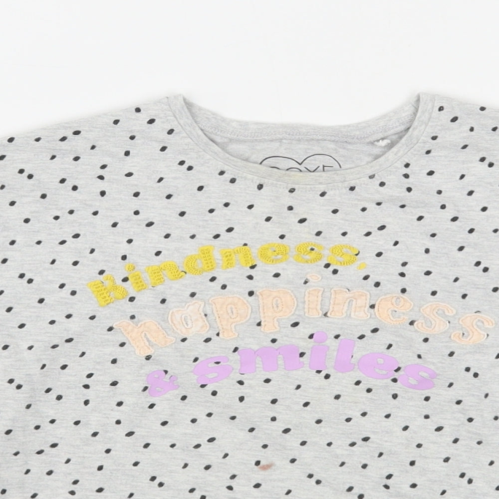 NEXT Girls Grey Polka Dot Cotton Basic T-Shirt Size 2-3 Years Round Neck