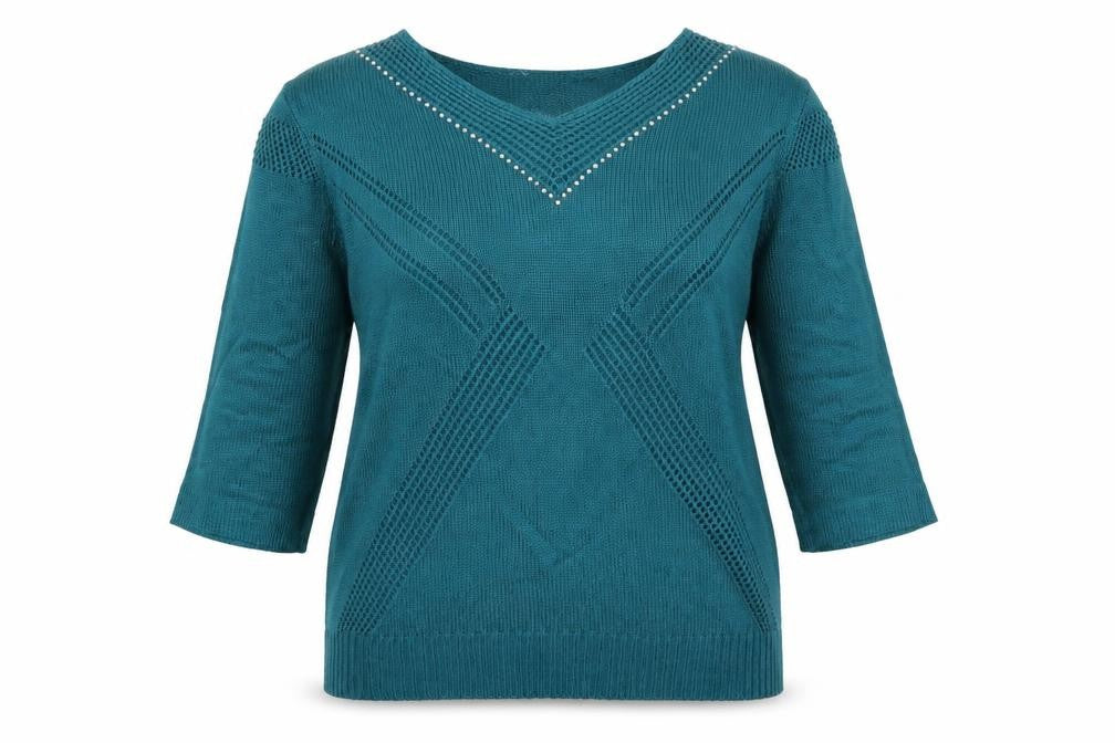 Preworn Womens Green V-Neck  Acrylic Pullover Jumper Size L