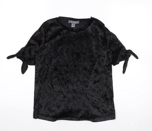 Primark Womens Black  Polyester Jersey T-Shirt Size 4 Crew Neck - Split Sleeve