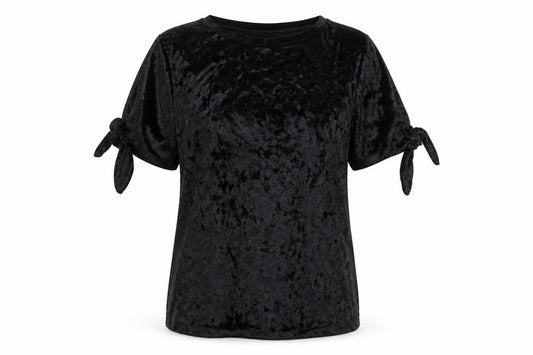 Primark Womens Black  Polyester Jersey T-Shirt Size 4 Crew Neck - Split Sleeve