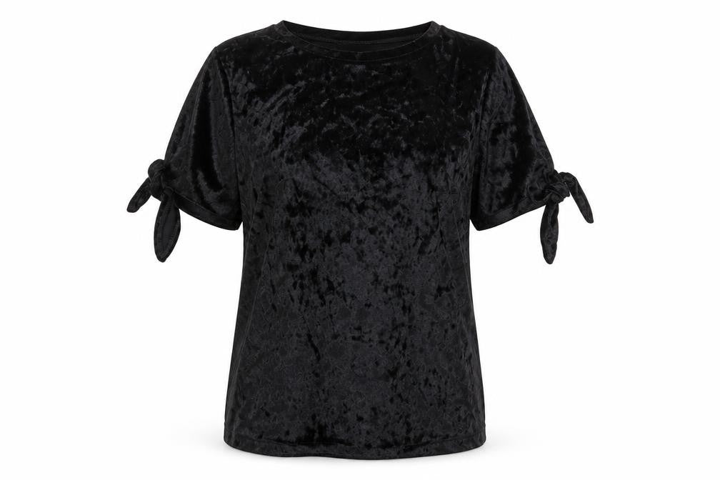 Primark Womens Black  Polyester Jersey T-Shirt Size 4 Crew Neck - Split Sleeve
