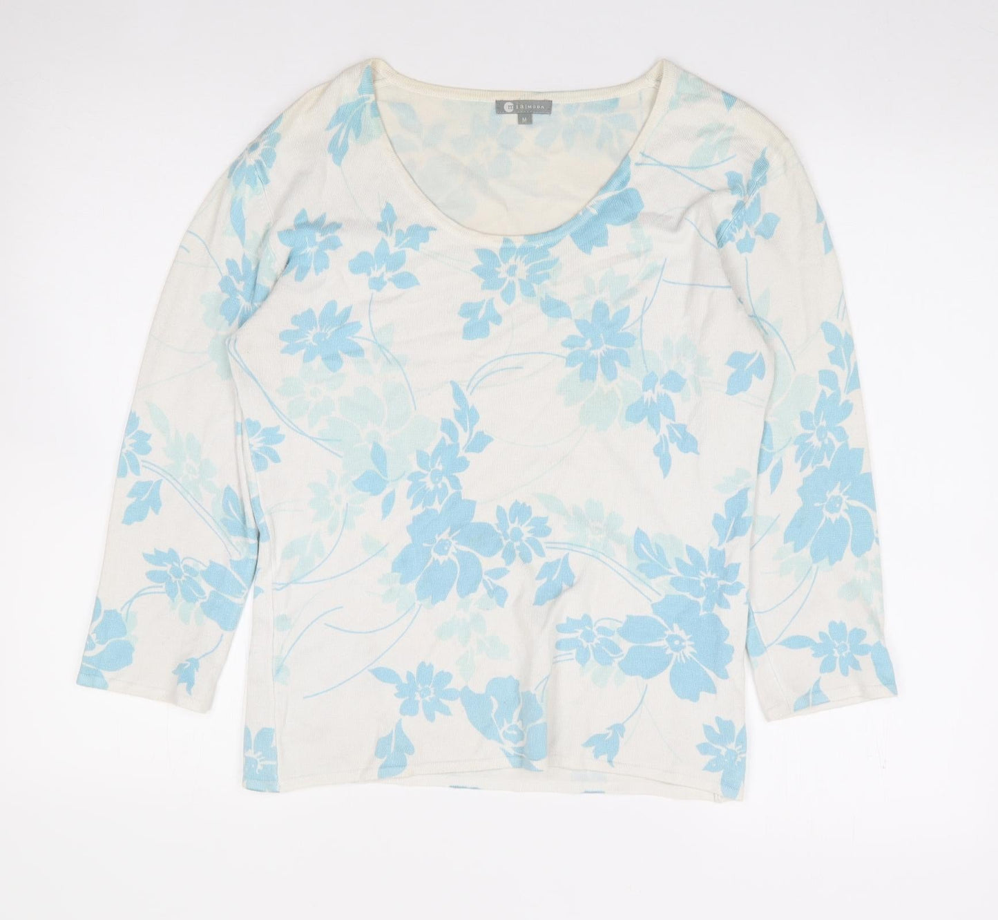 Mia Moda Womens Ivory Round Neck Floral Viscose Pullover Jumper Size M