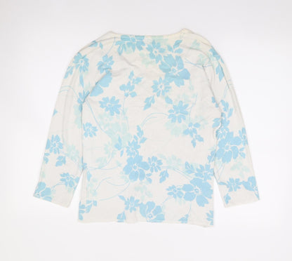 Mia Moda Womens Ivory Round Neck Floral Viscose Pullover Jumper Size M