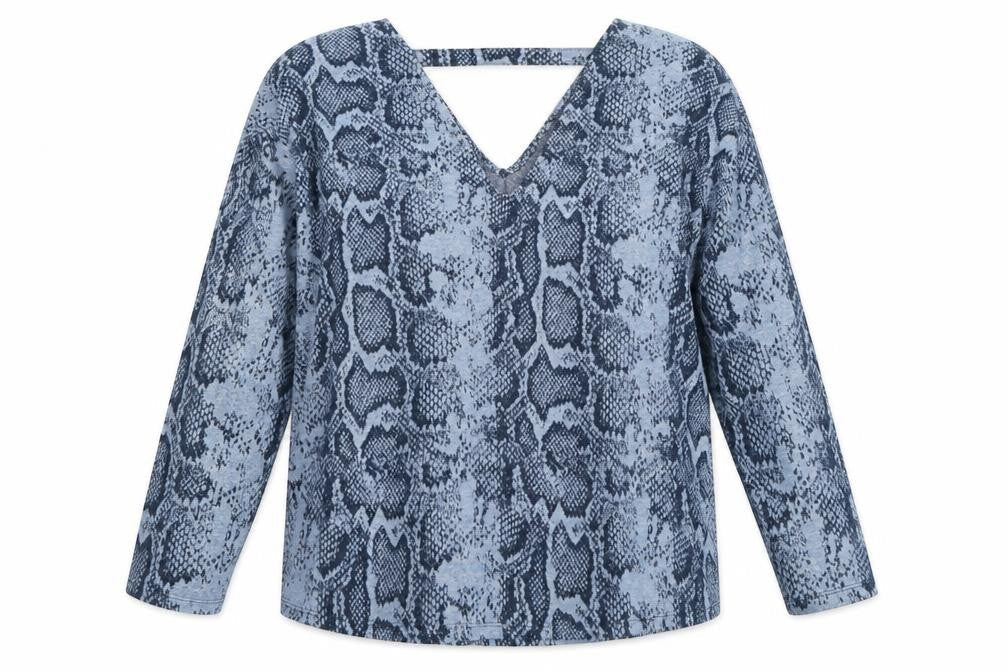 NEXT Womens Blue V-Neck Animal Print Polyester Pullover Jumper Size 12