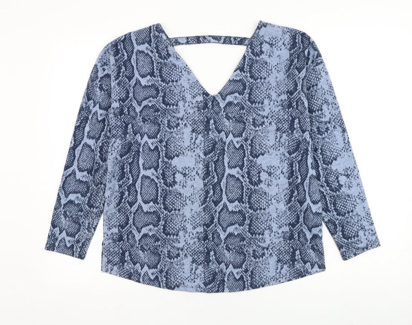 NEXT Womens Blue V-Neck Animal Print Polyester Pullover Jumper Size 12