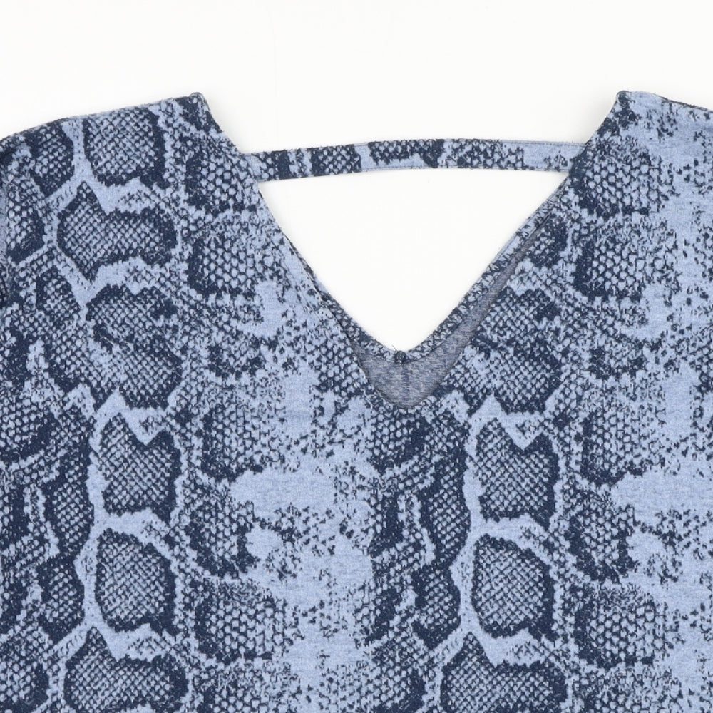 NEXT Womens Blue V-Neck Animal Print Polyester Pullover Jumper Size 12