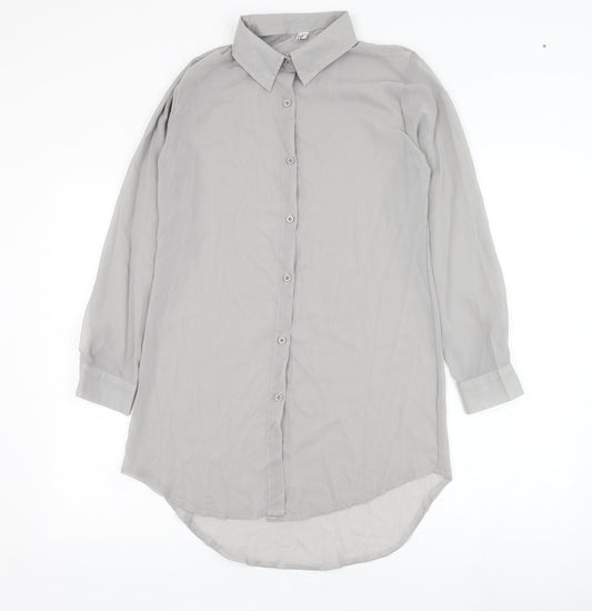 Fashion Apparel Womens Grey  Polyester Basic Button-Up Size M Collared